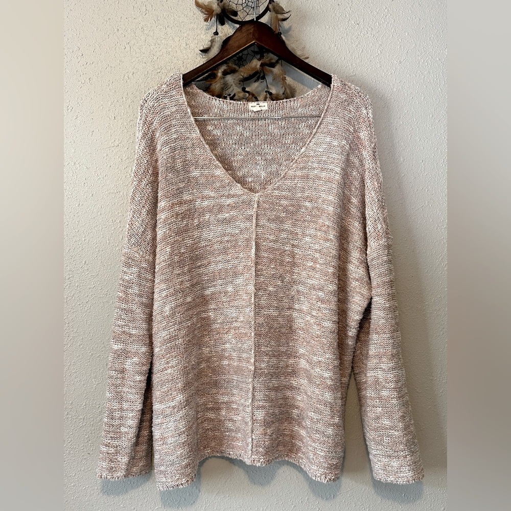 Mason & Belle Women’s 2X Cable Knit V-Neck Sweater Long Sleeve Casual Versatile